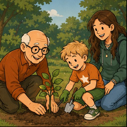 Menschen pflanzen gemeinsam einen Baum